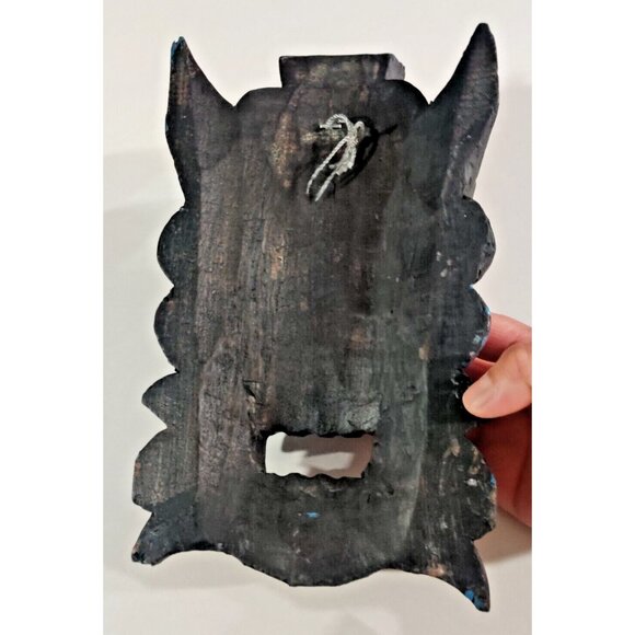 Chinese / Tibetan Vtg Dragon Wizard Hand Carved Wood & Painted Prayer Mask Decor - Picture 7 of 14